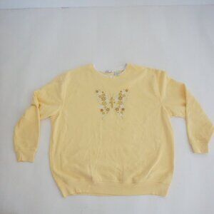 Vintage Hastings Smith Yellow Butterfly Floral Embroidered Sweatshirt Spring IX